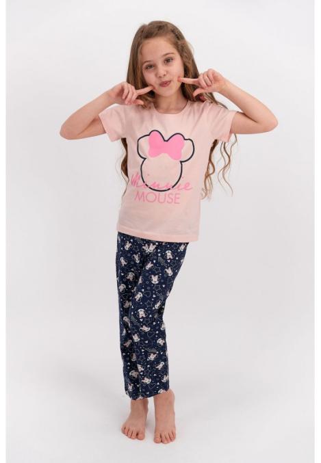 Pijamale pentru copii Minnie Mouse, bluza cu mânecă scurtă și pantalon lung, roz deschis